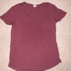 Maroon V-neck tilly’s shirt